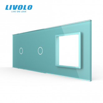 Сенсорная панель выключателя Livolo 2 канала и розетку (1-1-0) зеленый стекло (VL-C7-C1/C1/SR-18)
