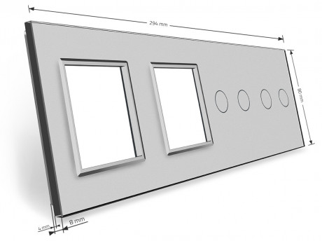 Сенсорная панель комбинированная для выключателя 4 сенсора 2 розетки (2-2-0-0) Livolo серый стекло