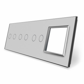 Сенсорная панель выключателя 6 сенсоров и розетку (2-2-2-0) Livolo серый стекло (VL-P702/02/02/E-8I)
