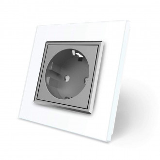 Розетка с заземлением Livolo белый серый стекло (VL-C7C1EU-11/15)