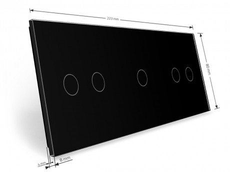 Сенсорная панель для выключателя 5 сенсоров (2-1-2) Livolo черный стекло (C7-C2/C1/C2-12)
