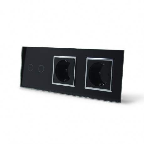 Сенсорный выключатель 2 сенсора 2 розетки Livolo черный хром стекло (VL-C702/C7C2EU-12C)
