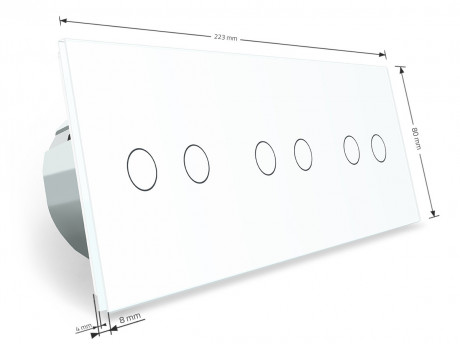 Сенсорный радиоуправляемый проходной выключатель 6 сенсоров (2-2-2) Livolo белый стекло