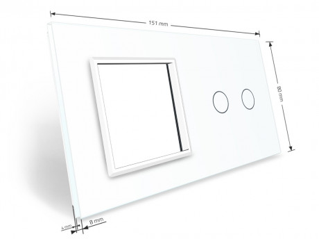 Сенсорная панель комбинированная для выключателя 2 сенсора 1 розетка (2-0) Livolo белый стекло (C7-C2/SR-11)