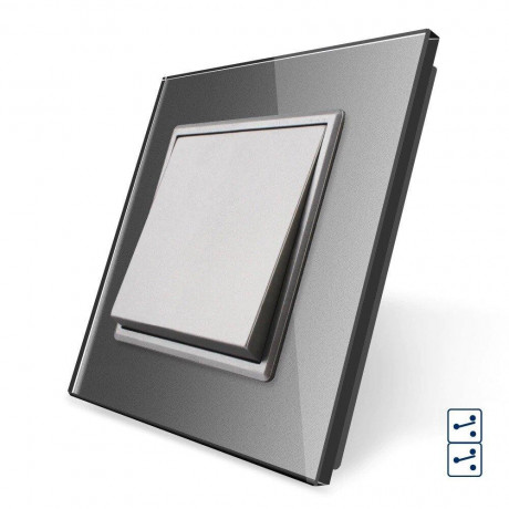 Одноклавишный перекрестный выключатель Livolo серый стекло (VL-C7FCMM10A-2IP)