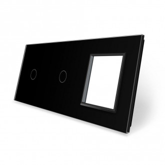 Сенсорная панель комбинированная для выключателя 2 сенсора 1 розетка (1-1-0) Livolo черный стекло