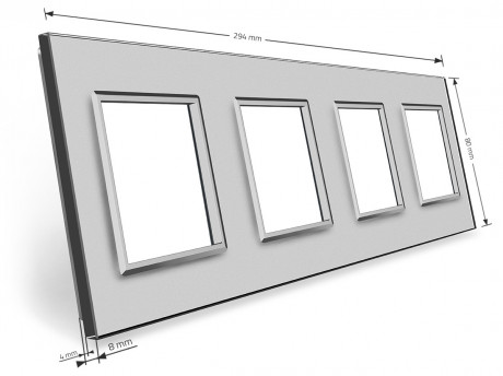 Рамка розетки 4 места Livolo серый стекло (C7-SR/SR/SR/SR-15)