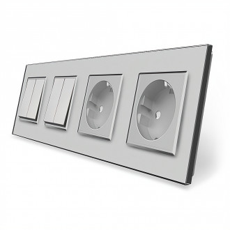 Комплект двухклавишных выключателей с двойной розеткой Livolo серый стекло (VL-C7K2/K2/FCTC16A/FCTC16A-8IP)