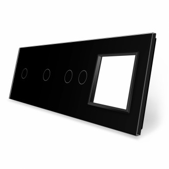 Сенсорная панель выключателя 4 сенсора и розетку (1-1-2-0) Livolo черный стекло (VL-P701/01/02/E-8B)