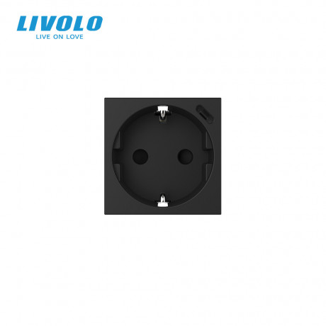 Механизм электрическая розетка с портом USB-C Livolo черный (VL-FCTF16A.UC18W-2BP)