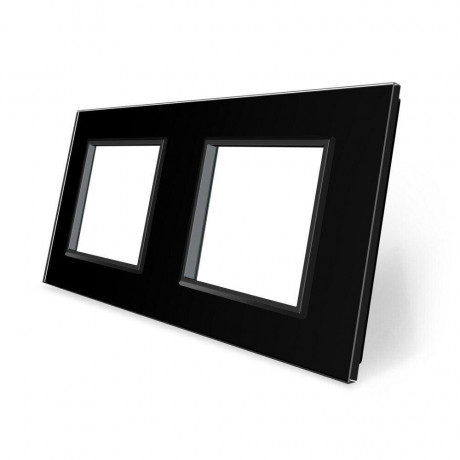 Рамка розетки 2 места Livolo черный стекло (VL-P7E/E-4B)