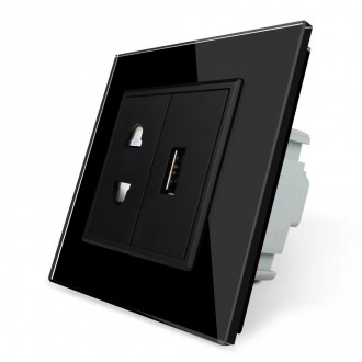 Розетка универсальная с USB розеткой Livolo черный стекло (VL-C7C1AUSB-12)