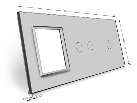 Сенсорная панель комбинированная для выключателя 3 сенсора 1 розетка (1-2-0) Livolo серый стекло