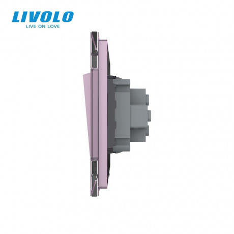 Одноклавишный проходной выключатель Livolo розовый стекло (VL-C7K1S-17)