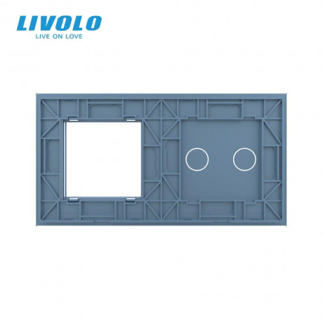 Сенсорная панель комбинированная для выключателя 2 сенсора 1 розетка (2-0) Livolo голубой стекло (C7-C2/SR-19)
