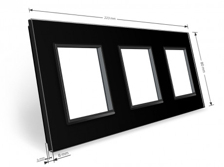 Рамка розетки 3 места Livolo черный стекло (C7-SR/SR/SR-12)
