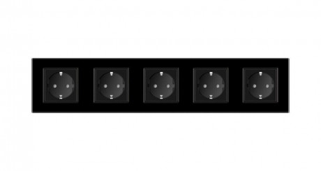 Розетка пятиместная с заземлением Livolo черный стекло (VL-C7C5EU-12)