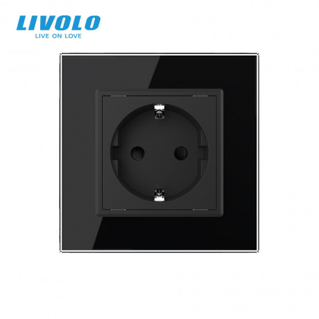 Розетка с самозажимными клеммами Livolo черный стекло (VL-C7FCTC16A-2BPS01)