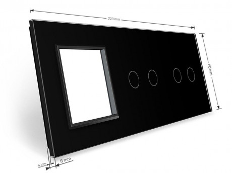 Сенсорная панель комбинированная для выключателя 4 сенсора 1 розетка (2-2-0) Livolo черный стекло