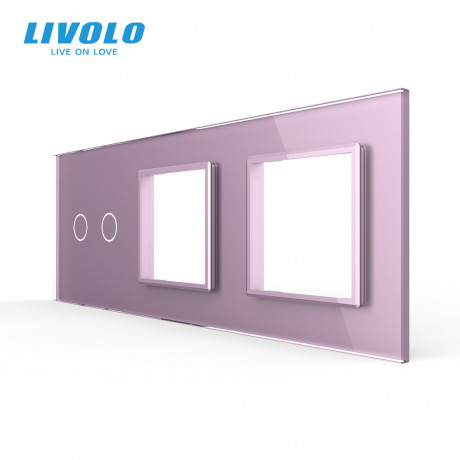Сенсорная панель выключателя Livolo 2 канала и двух розеток (2-0-0) розовый стекло (VL-C7-C2/SR/SR-17)