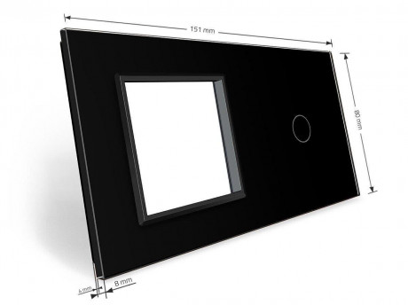Сенсорная панель комбинированная для выключателя 1 сенсор 1 розетка (1-0) Livolo черный стекло (VL-P701/E-4B)