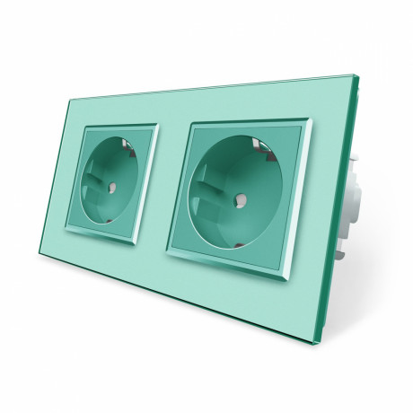 Розетка двойная с заземлением Livolo зеленый стекло (VL-C7C2EU-18)