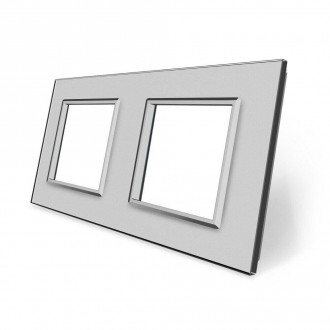 Рамка розетки 2 места Livolo серый стекло (VL-P7E/E-4I)