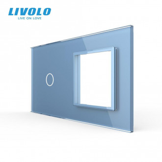 Сенсорная панель комбинированная для выключателя 1 сенсор 1 розетка (1-0) Livolo голубой стекло (C7-C1/SR-19)