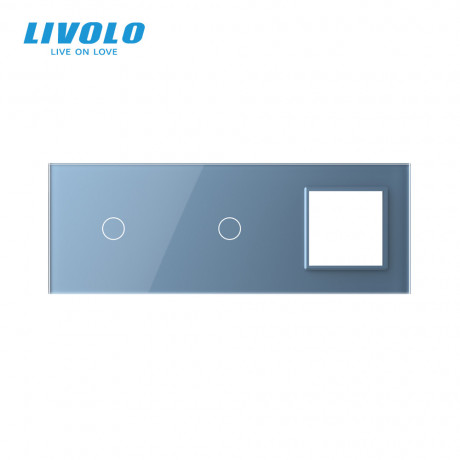 Сенсорная панель выключателя Livolo 2 канала и розетку (1-1-0) голубой стекло (VL-C7-C1/C1/SR-19)