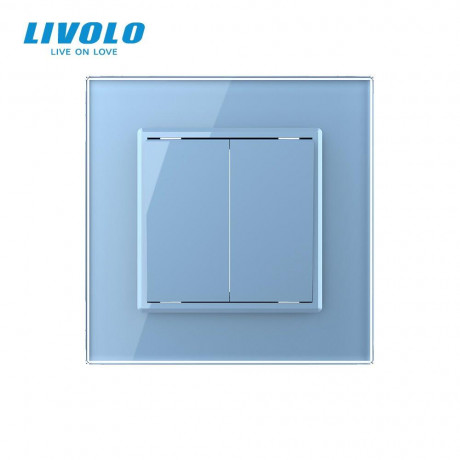 Двухклавишный выключатель голубой стекло Livolo (VL-C7K2-19)