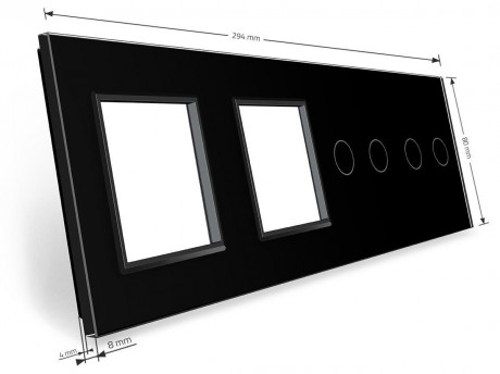 Сенсорная панель комбинированная для выключателя 4 сенсора 2 розетки (2-2-0-0) Livolo черный стекло