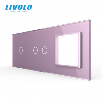 Сенсорная панель выключателя Livolo 3 каналов и розетку (1-2-0) розовый стекло (VL-C7-C1/C2/SR-17)