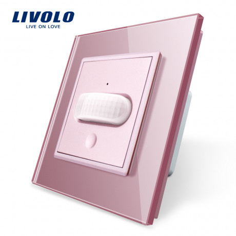 Датчик движения с сенсорным выключателем Livolo розовый стекло (VL-C701RG-17)