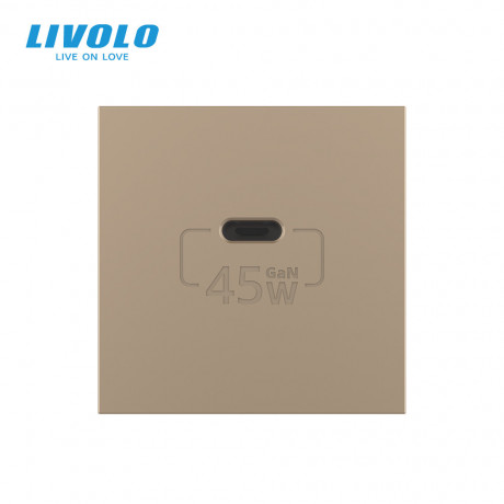 Механизм розетка USB type C с блоком питания 45W золото Livolo (VL-FCUC-2AP)