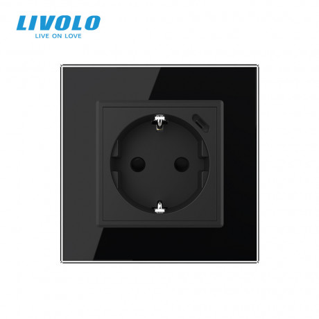 Электрическая розетка с портом USB-C Livolo черный (VL-C7CTF16A.UC18W-2BP)