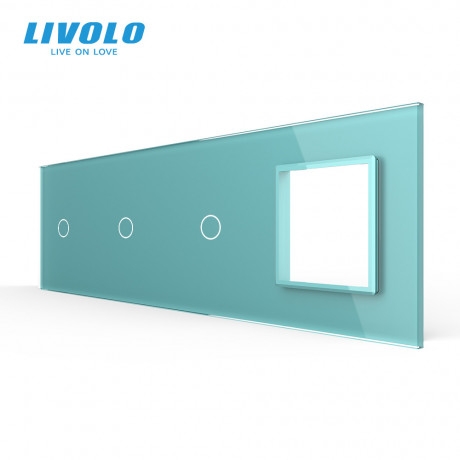 Сенсорная панель выключателя Livolo 3 канала и розетку (1-1-1-0) зеленый стекло (VL-C7-C1/C1/C1/SR-18)