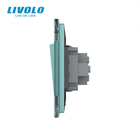 Одноклавишный проходной выключатель Livolo зеленый стекло (VL-C7K1S-18)