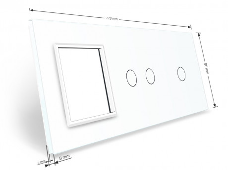 Сенсорная панель комбинированная для выключателя 3 сенсора 1 розетка (1-2-0) Livolo белый стекло