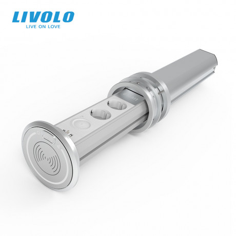 Выдвижная подъемная скрытая двойная розетка с беспроводной зарядкой с USB и Bluetooth колонкой Livolo