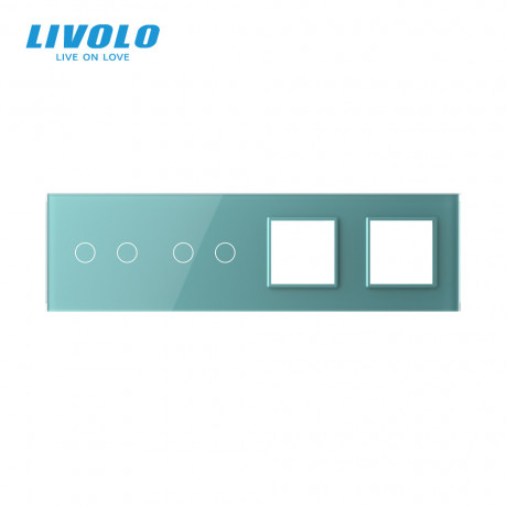 Сенсорная панель выключателя Livolo 4 канала и две розетки (2-2-0-0) зеленый стекло  (VL-C7-C2/C2/SR/SR-18)