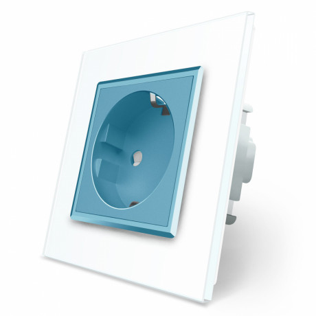 Розетка с заземлением Livolo белый голубой стекло (VL-C7C1EU-11/19)