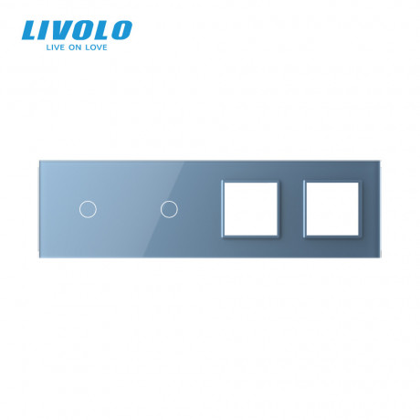 Сенсорная панель выключателя Livolo 2 канала и две розетки (1-1-0-0) голубой стекло (VL-C7-C1/C1/SR/SR-19)