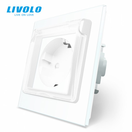 Розетка влагозащищенная с крышкой Livolo белый стекло (VL-C7C1EUWF-11)