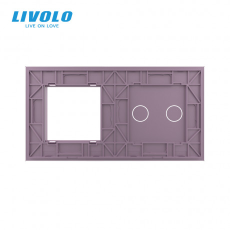 Сенсорная панель комбинированная для выключателя 2 сенсора 1 розетка (2-0) Livolo розовый стекло (C7-C2/SR-17)