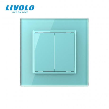 Двухклавишный проходной выключатель Livolo зеленый стекло (VL-C7K2S-18)