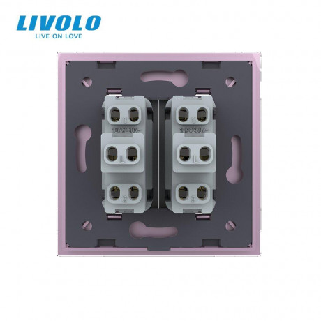 Двухклавишный проходной выключатель Livolo розовый стекло (VL-C7K2S-17)