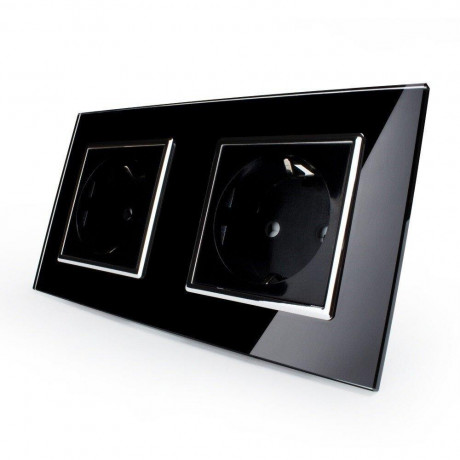 Розетка двойная с заземлением Livolo черный хром стекло (VL-C7C2EU-11C)