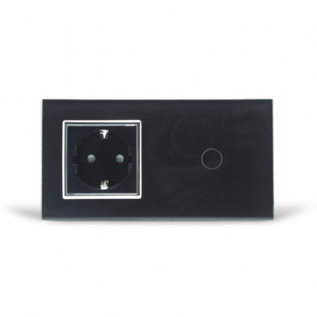 Сенсорный выключатель 1 сенсор 1 розетка Livolo черный хром стекло (VL-C701/C7C1EU-12C)