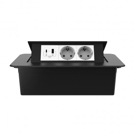 Розетка мебельная двойная с USB-A и USB-C Livolo белый в черном (VL-SHS013-FCTC-FCUA.UCWP-B)