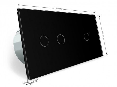 Сенсорный выключатель 3 сенсора (1-2) Livolo черный стекло (VL-C701/C702-12)